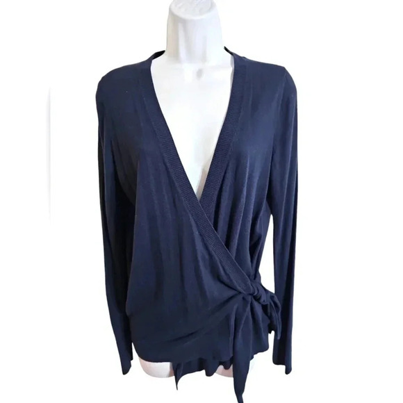 Ann Taylor Blue Wrap Cardigan Sweater Women M Cotton Blend Classic Preppy Chic - Picture 2 of 7